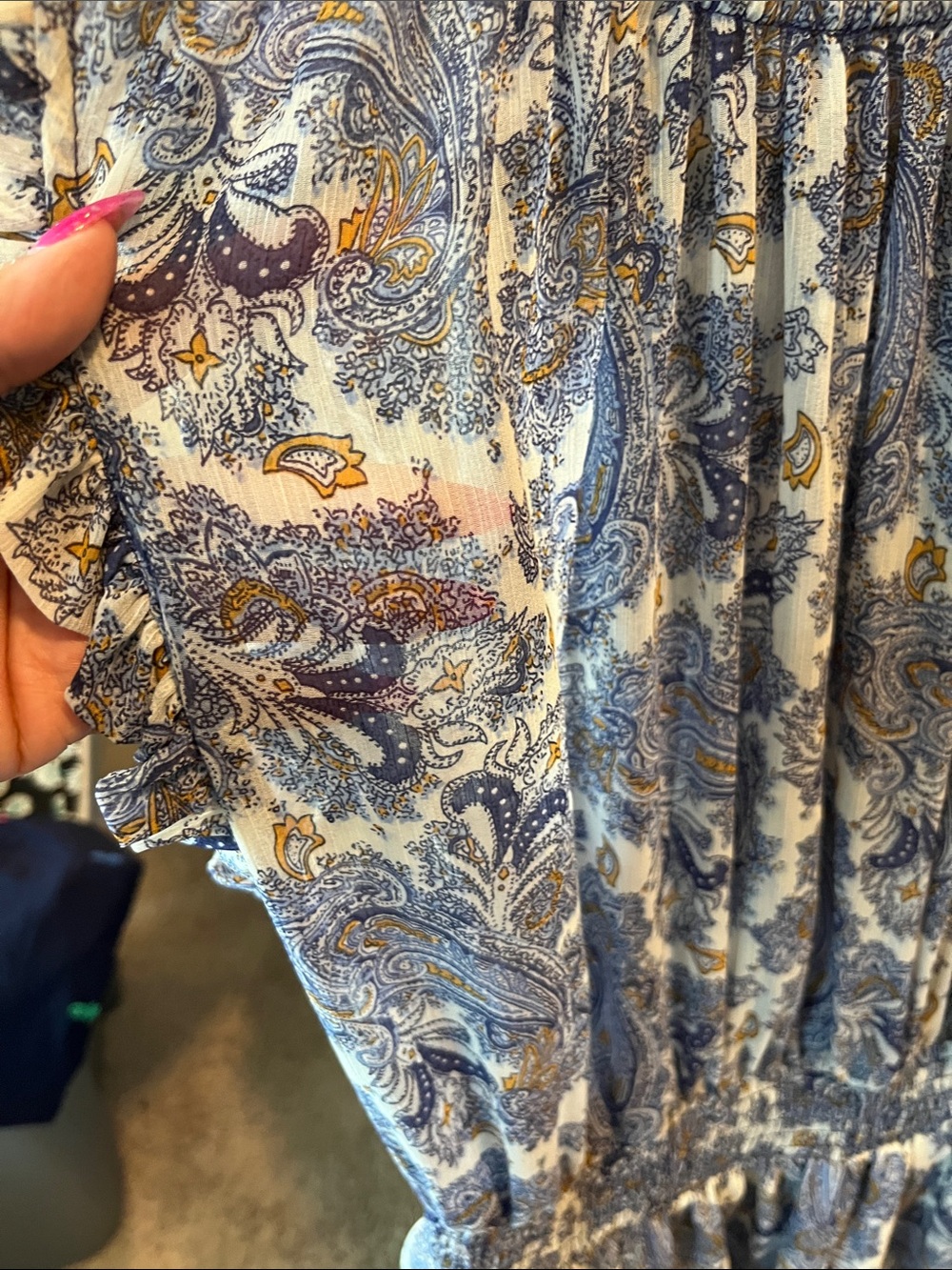Blue Paisley Smocked-Waist Mini Dress - Picture 2 of 6
